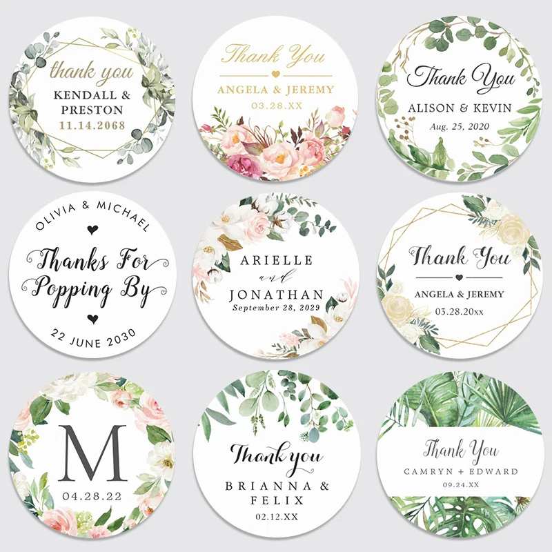 Personalized circular label stickers  customized name date stickers thank you for the benefits of bridal shower parties