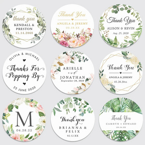 Personalized circular label stickers  customized name date stickers thank you for the benefits of bridal shower parties