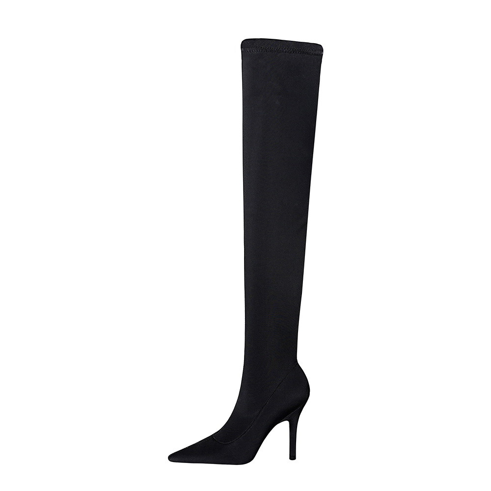 9822-1 High-heeled wine glass and pointy sexy night club slimming thigh-high elastic  boots