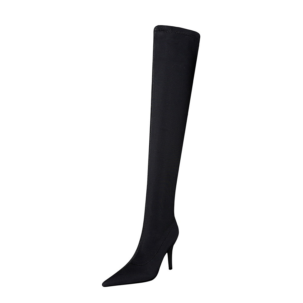 9822-1 High-heeled wine glass and pointy sexy night club slimming thigh-high elastic  boots