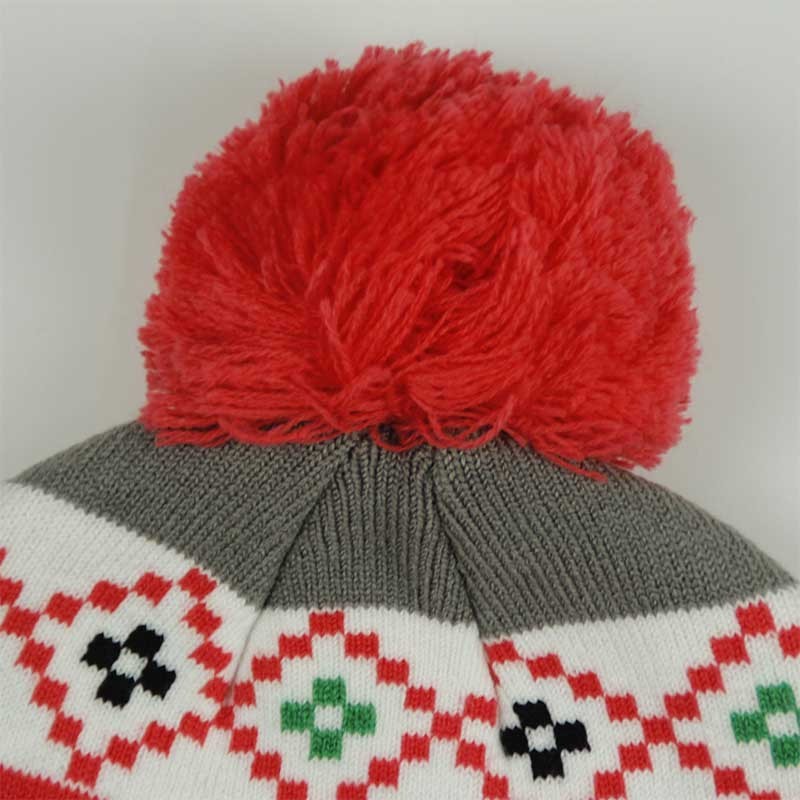 Custom OEM embroidered Logo pompom Knitting hat 100% Acrylic Winter jacquard knit custom christmas beanie