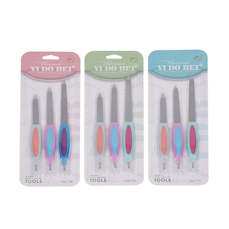 Professional Stainless Steel Nail File 3PCS Blister card Nail File Set With Cuticle Pusher Nail Tool Custom Packing