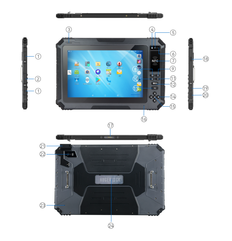 HUGEROCK R101 R10110 Industrial Rugged Nfc Rugged Tablet Rugged Tablet with Nfc 1000 Nits Ip65 Waterproof Tablet PC USB Type C