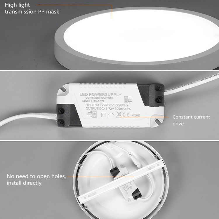 Hotel Home Office 6w 12w 18w 24w Aluminum SMD Surface Mounted Slim Square Round Ceiling Led Panel Light