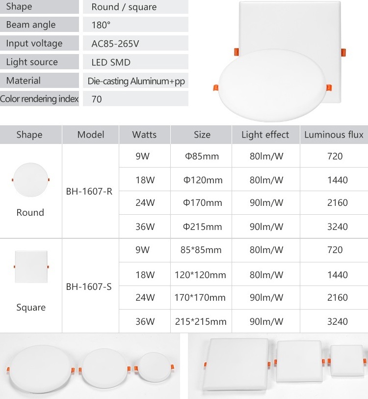 New Product Round Frameless Ceiling Panel Lamp 9w 18w 24w 36w Smd Adjustable Recessed Mounted Led Panel Light