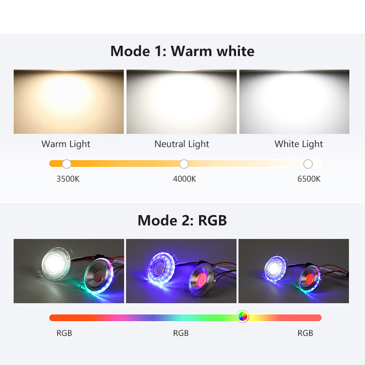 Hot Selling Colorful Two Color Indoor Hotel Home Aluminum PP 3w COB Round Recessed Ceiling RGB Led Spot Light