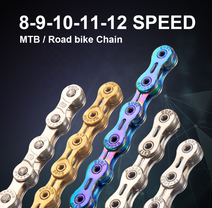 NEW SUMC Mountain Road Bicycle Shifting Chain 8 9 10 11 12 Speed Hollow Ultra Light Gray/Rainbow Chain with Missinglink