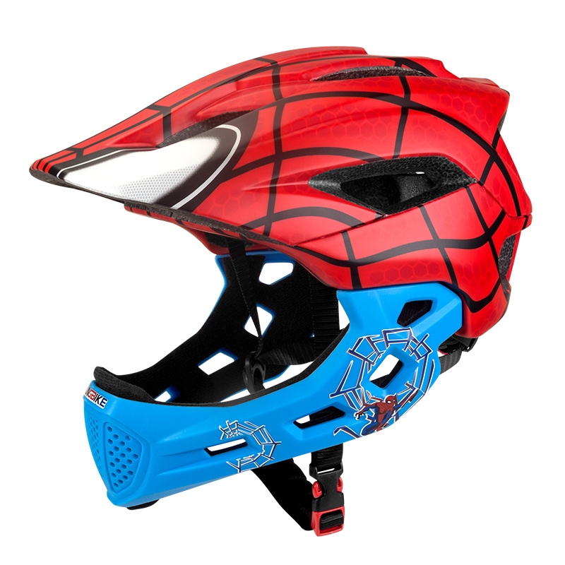 KINGBIKE New Anime Design Spiderman Children Full Face Helmet Children's Safety Mountain Helmet Children's Outdoor Sports Helmet