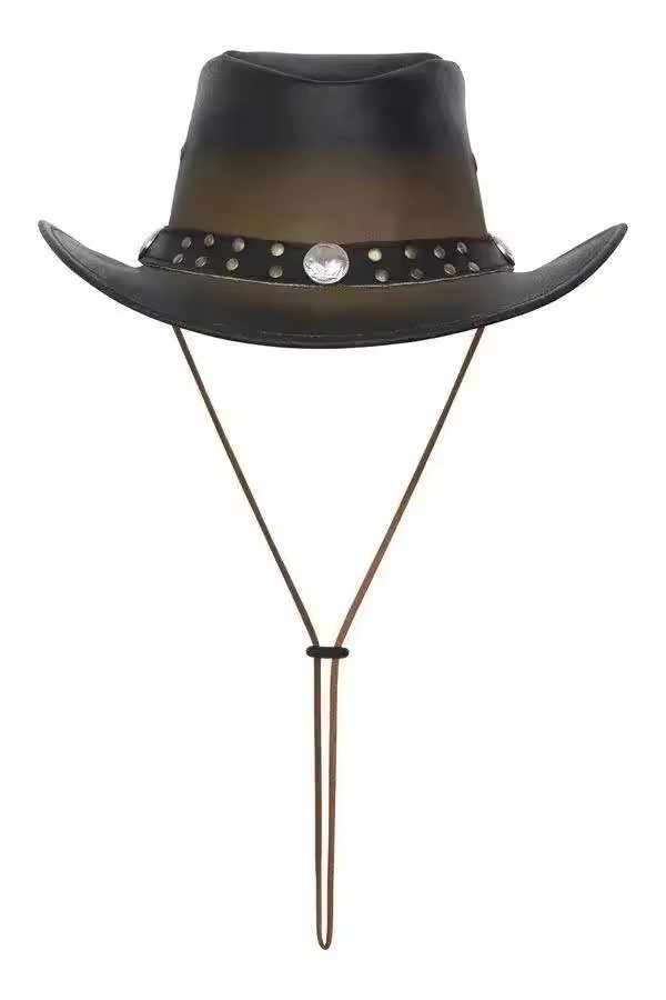 Real leather cowboy hats comfortable leather bush cowboy hat in 100% leather handmade light up cowboy hat for Fashion