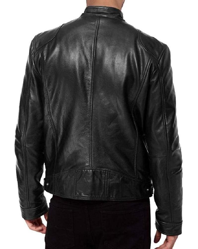 The Leather Factory Men's Sword Black Genuine Lambskin Leather Biker Jackets clothing manufacturers