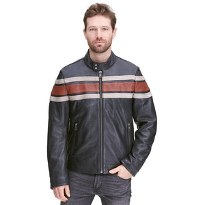 LEATHER VINTAGE RETRO STRIPED LEATHER JACKETS Style Men's Motorcycle Jacket Leather Jacket