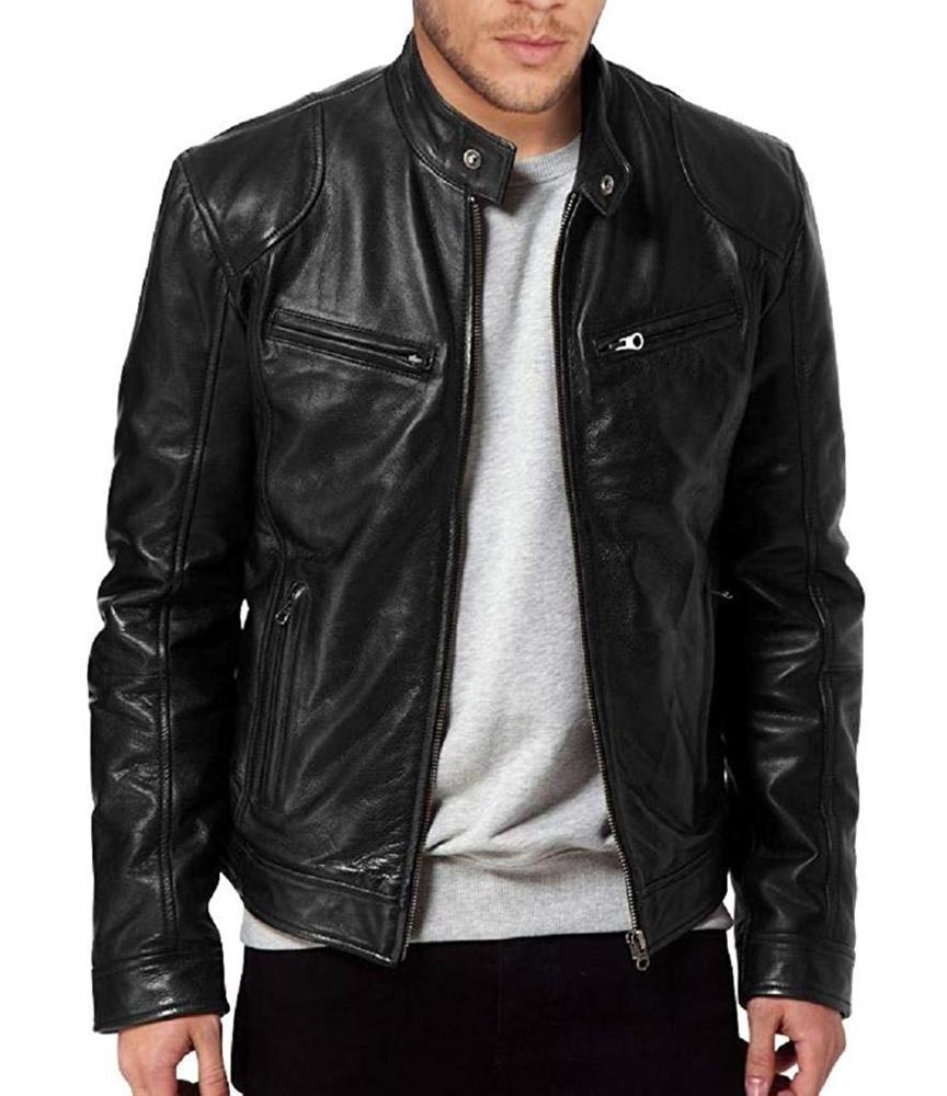 The Leather Factory Men's Sword Black Genuine Lambskin Leather Biker Jackets clothing manufacturers