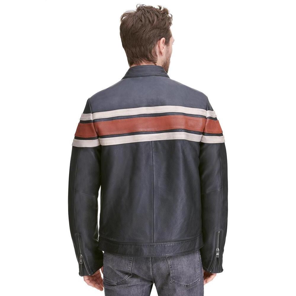 LEATHER VINTAGE RETRO STRIPED LEATHER JACKETS Style Men's Motorcycle Jacket Leather Jacket