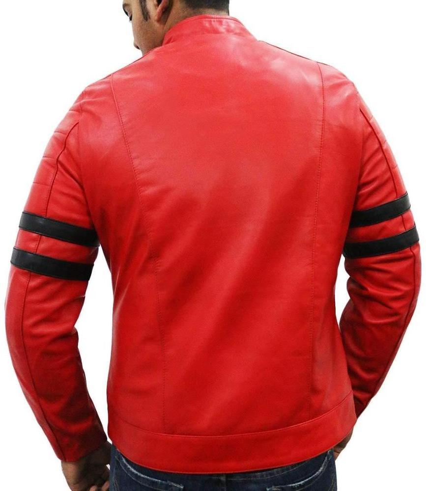 Handmade Red Jacket, Men Black Strips Genuine Lambskin Motorcycle leather Jackets motorcycle jacket custom logo patch