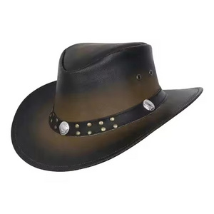 Real leather cowboy hats comfortable leather bush cowboy hat in 100% leather handmade light up cowboy hat for Fashion