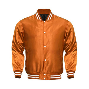 ORANGE SATIN Varsity Letterman BASEBALL Jacket ORANGE & WHITE RIB NEW Bomber Jacket for unisex