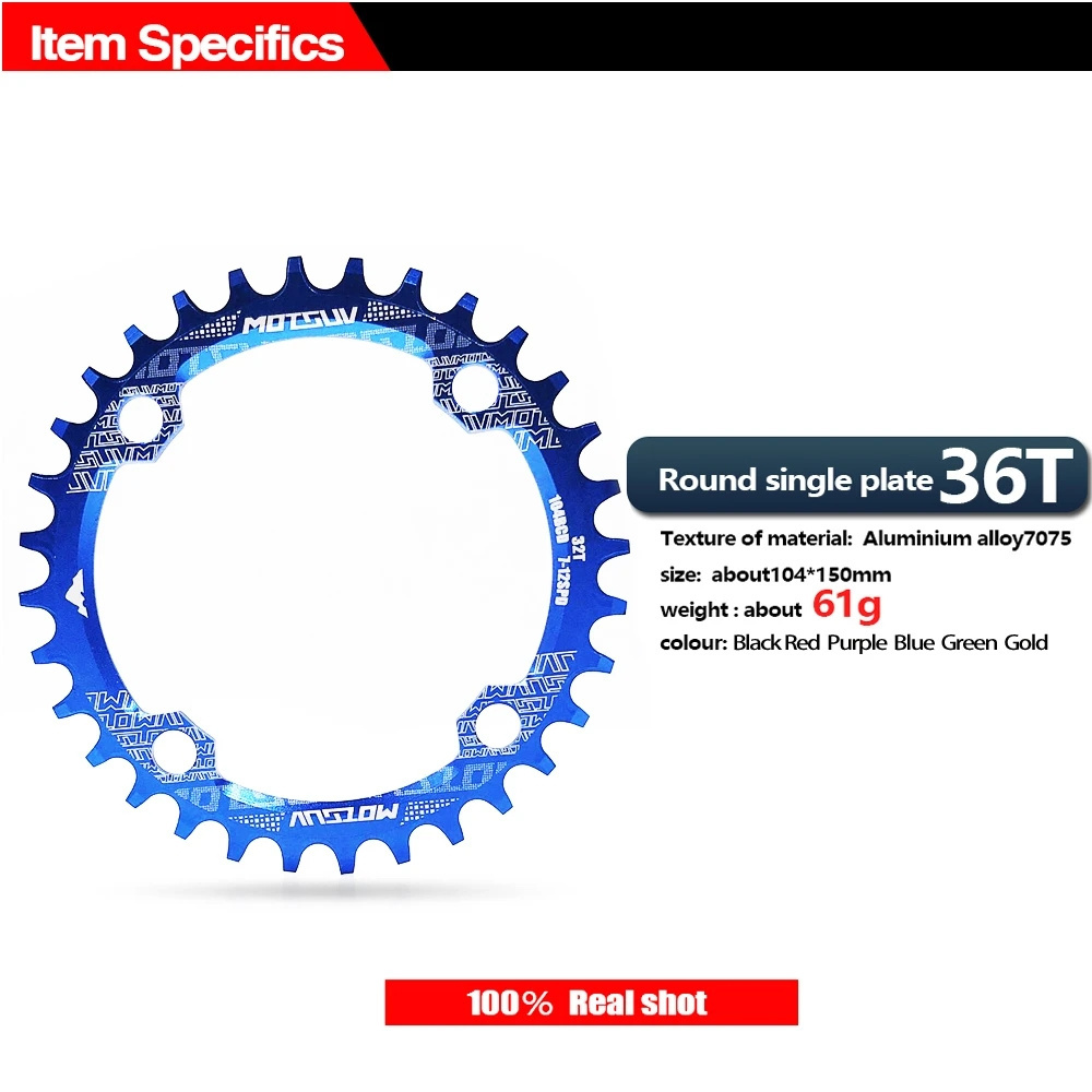 Bicycle Crank 104BCD Round Shape Narrow Wide 32T/34T/36T/38T MTB  Bicycle Chainwheel Bike Circle Crankset Single Plate