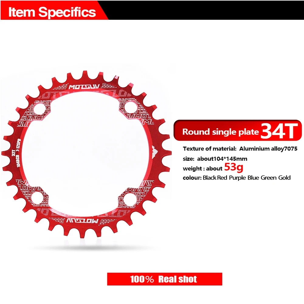 Bicycle Crank 104BCD Round Shape Narrow Wide 32T/34T/36T/38T MTB  Bicycle Chainwheel Bike Circle Crankset Single Plate