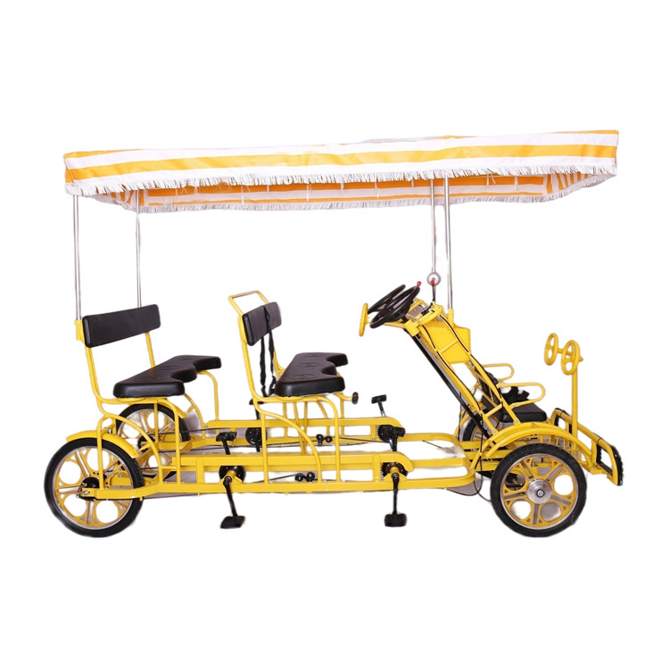 Newly Designed High Quality Surrey 4-person Sightseeing Bike 4 passenger bike with sunshade  bicycle