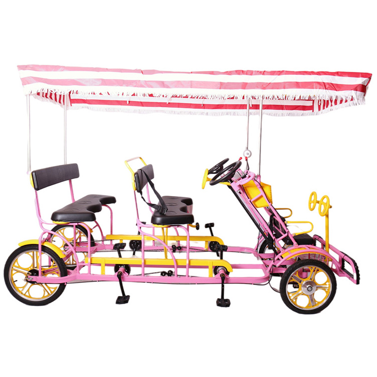 Newly Designed High Quality Surrey 4-person Sightseeing Bike 4 passenger bike with sunshade  bicycle