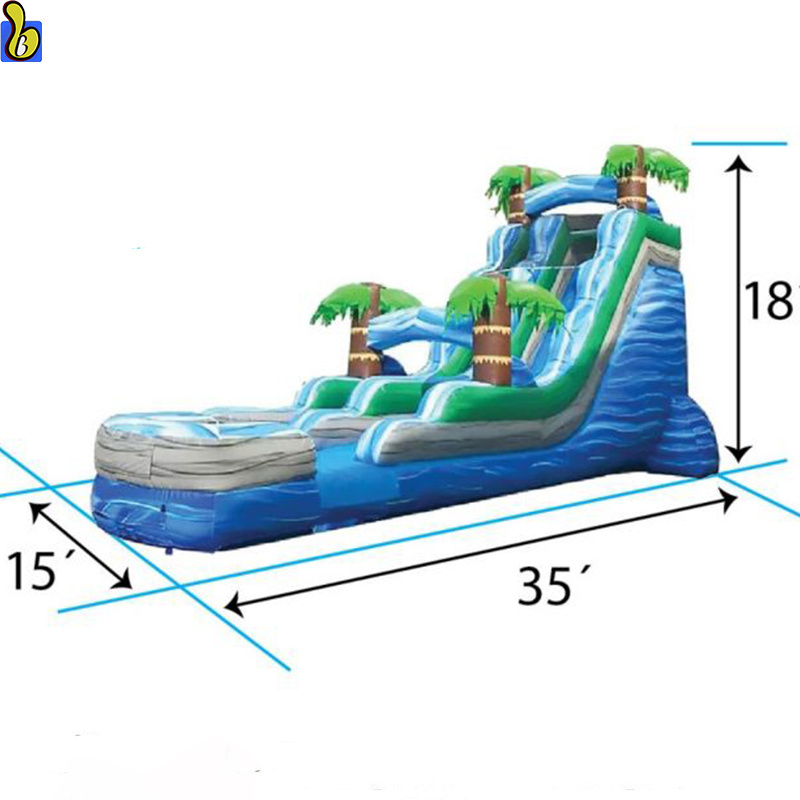 18FT Tropical Marble Inflatable Water Slide Water Park Palm Tree Summer Inflatable Slide With Pool For Rental