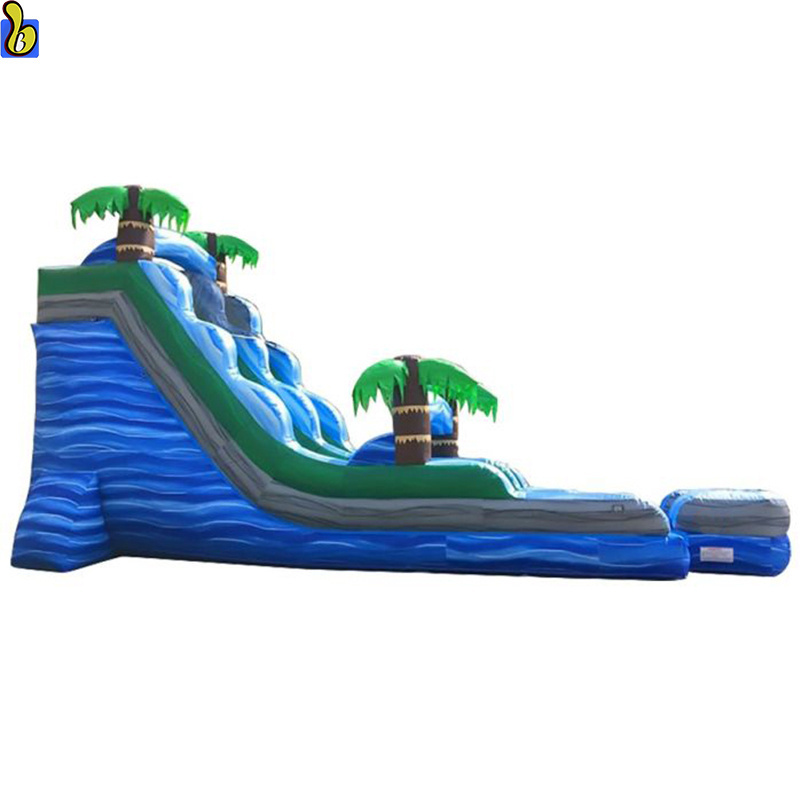 18FT Tropical Marble Inflatable Water Slide Water Park Palm Tree Summer Inflatable Slide With Pool For Rental