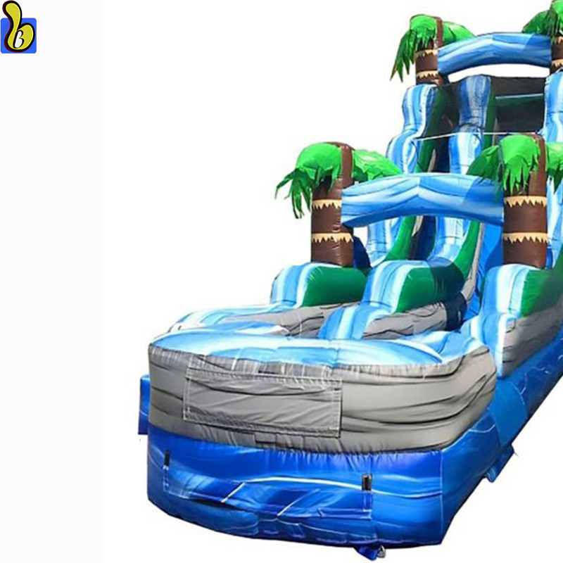 18FT Tropical Marble Inflatable Water Slide Water Park Palm Tree Summer Inflatable Slide With Pool For Rental