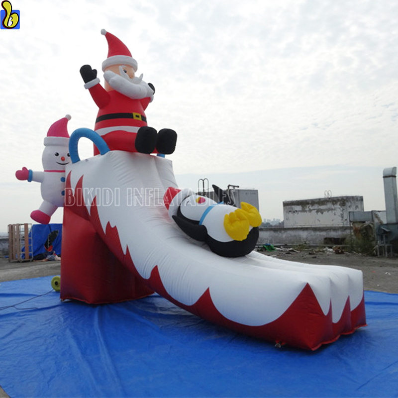 Holiday Xmas Decoration Christmas Inflatable Slide With Santa Clause, Snowman&Penguin