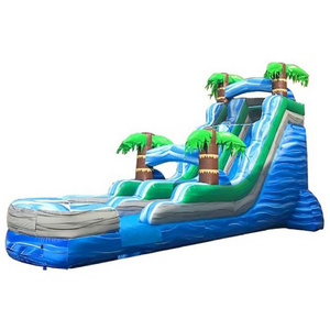 18FT Tropical Marble Inflatable Water Slide Water Park Palm Tree Summer Inflatable Slide With Pool For Rental