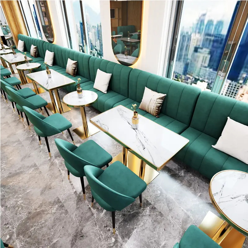 Modern Restaurant Furniture Velvet Green Booth Seats Cafeteria Sofa Cafe Table And Chairs Set for restaurant and bars