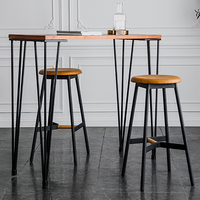 Bar Furnitures luxury Metal Legs Modern Oak Veneer Wood Round seat restaurant Bar Stool chair