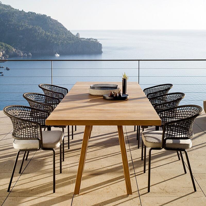 luxury modern restaurant club hotel natural Teak wood outdoor garden 8-12 chairs long dining table set