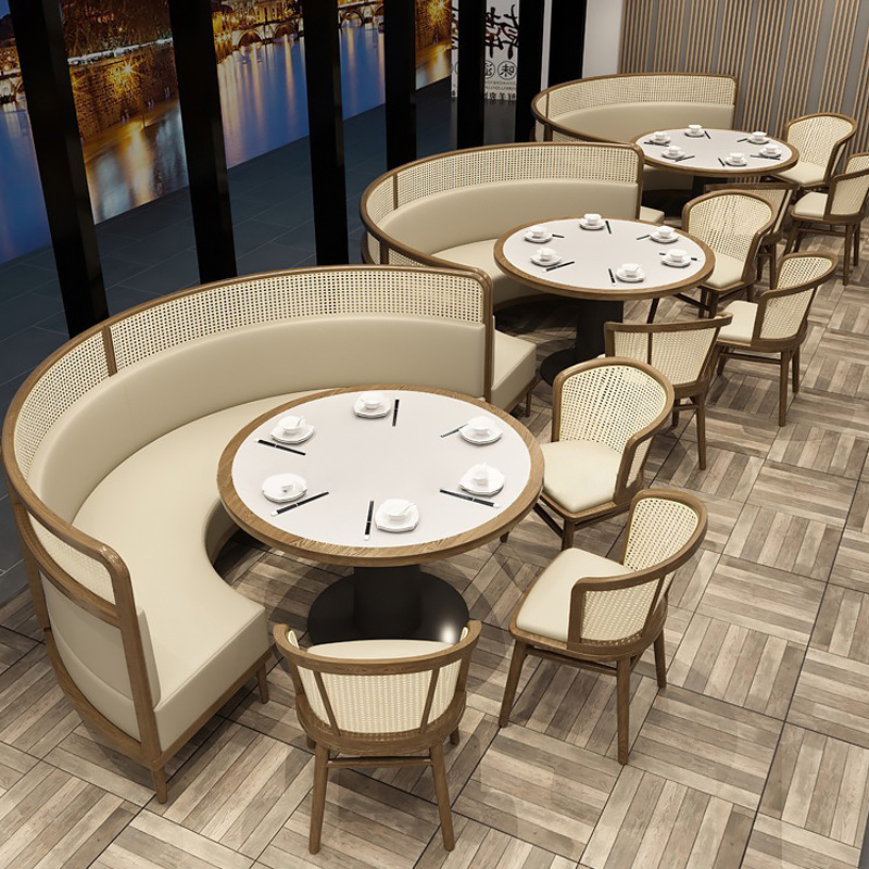 Rattan Back Modern Pu Leather Seat Fast Food Shop Commercial Furniture Corner Seating Booth Restaurant Sofa