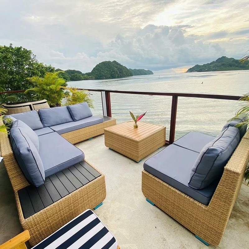 Modern Leisure All Weather Patio Garden Hotel Pool Rattan Sofa Set Outdoor Aluminium Furniture Wicker Sofa with cushion