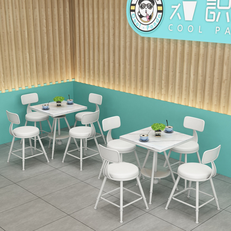 light luxury Height Adjustable White Golden Dessert Ice Cream Shop Cafe Item Table And Chair