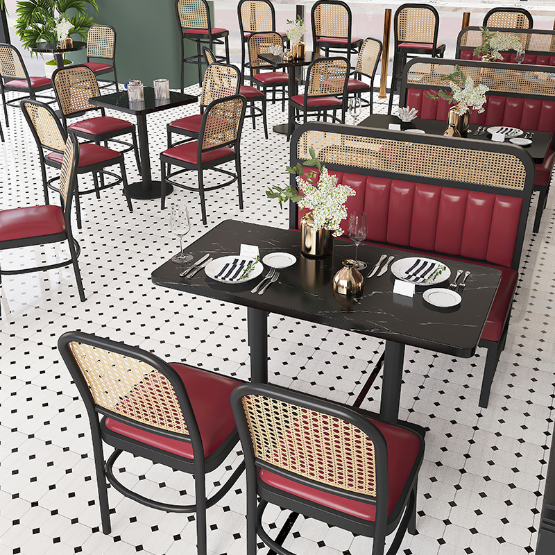 Restaurant Cafe Woven Rattan Bench Sofa Modern Dining Room Catering Sets Booth Seating