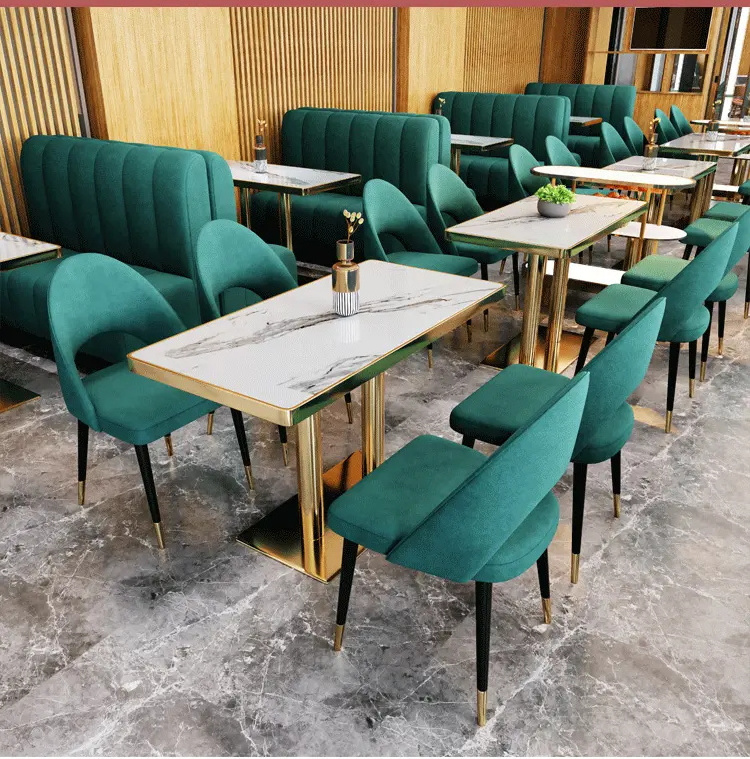 Modern Restaurant Furniture Velvet Green Booth Seats Cafeteria Sofa Cafe Table And Chairs Set for restaurant and bars