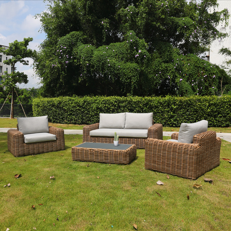 Wholesale customized weather resistant outdoor patio sofas aluminum rattan 4 piece garden furniture