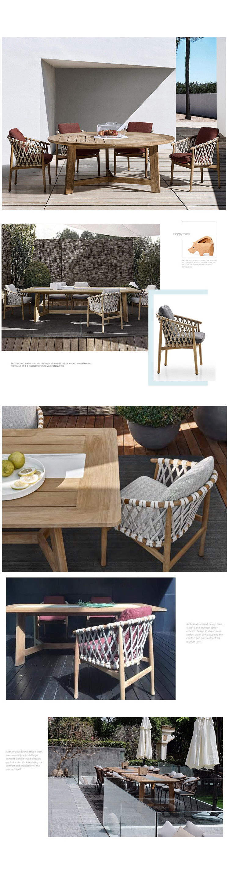 Outdoor dining table furniture set nordic patio teak rectangular table garden wooden round dining table