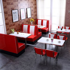 American Fast Food Restaurant Furniture Single Double Sides Coffee Red White Leather Chair Booth Seat