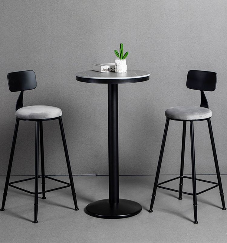 Set of 3 Modern Luxury Customized Cafe furniture Restaurant Pub Black Metal Frame High Bar Stool Chair and table