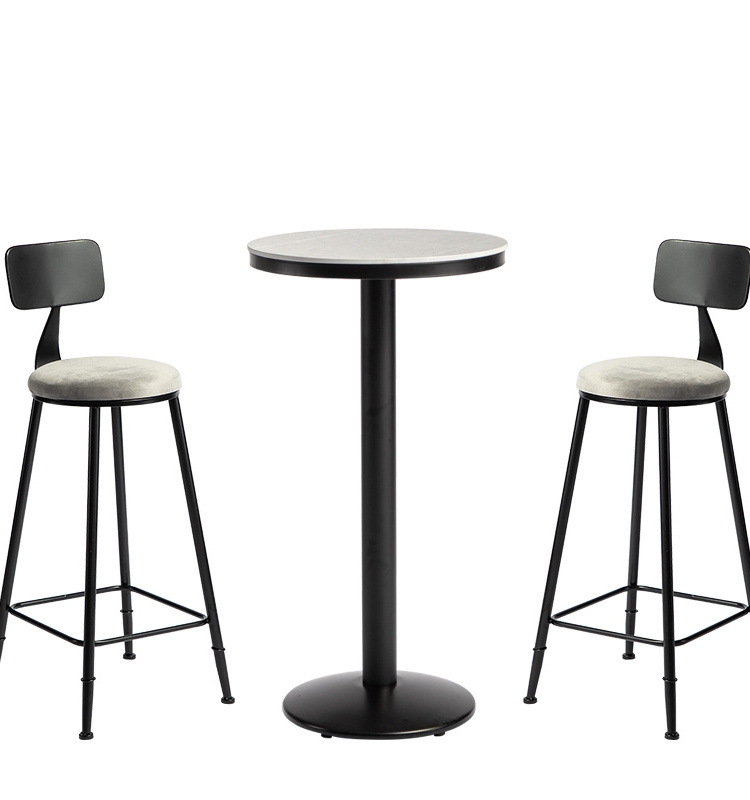 Set of 3 Modern Luxury Customized Cafe furniture Restaurant Pub Black Metal Frame High Bar Stool Chair and table