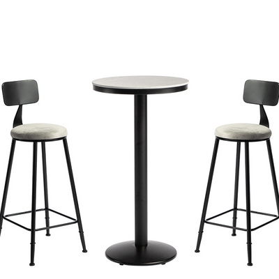 Set of 3 Modern Luxury Customized Cafe furniture Restaurant Pub Black Metal Frame High Bar Stool Chair and table