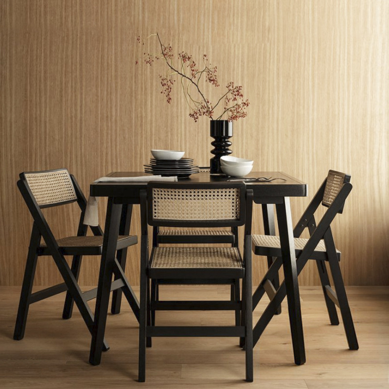 Durable Restaurant Dining Room Brown Foldable Wood Natural Rattan Diner Chair For Sale