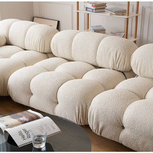 Designer Overstuffed Plush Deep Seat Bouncy Puffy Couch Cream White Teddy Boucle Sofa