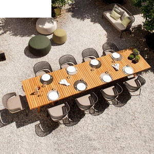 luxury modern restaurant club hotel natural Teak wood outdoor garden 8-12 chairs long dining table set