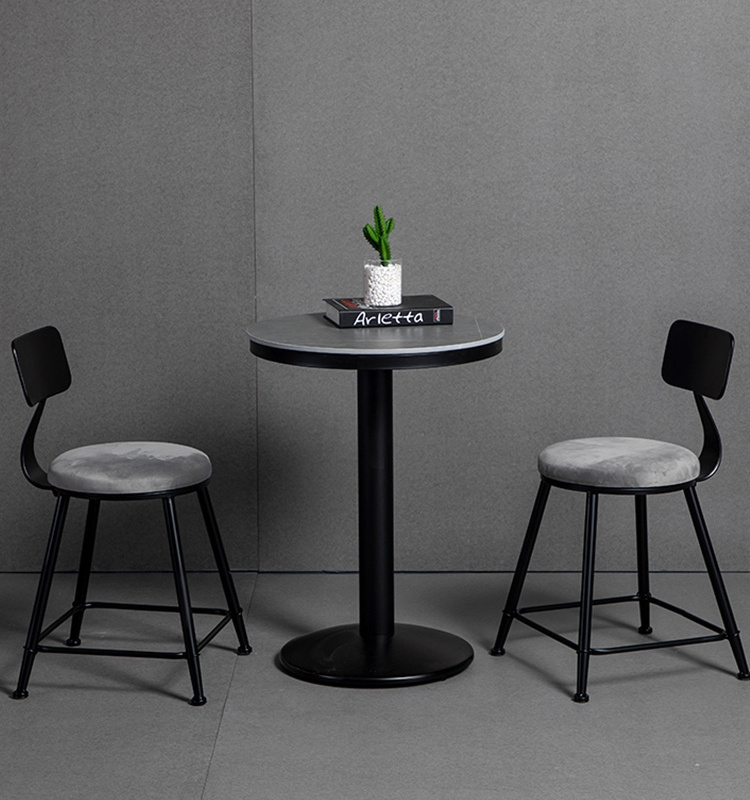 Set of 3 Modern Luxury Customized Cafe furniture Restaurant Pub Black Metal Frame High Bar Stool Chair and table