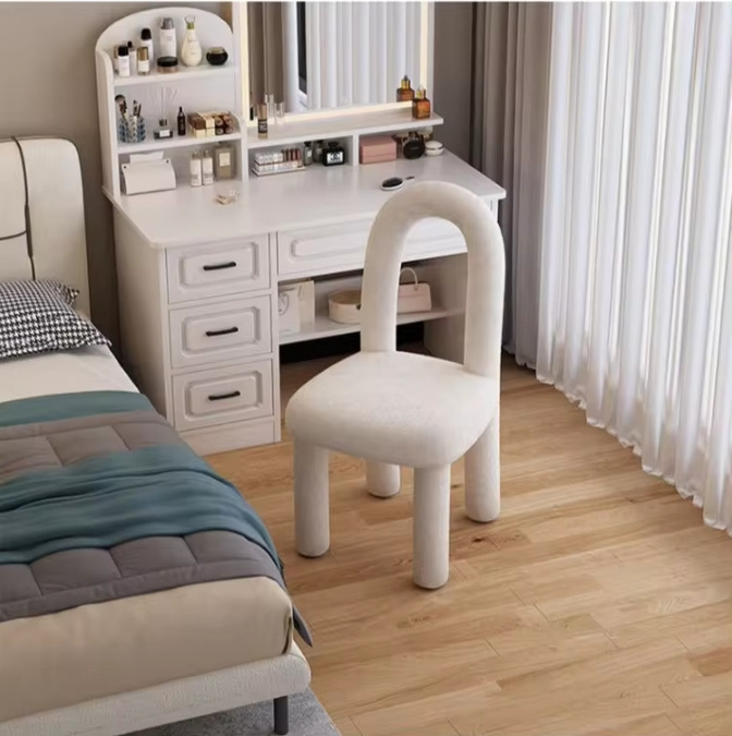 Home Furniture Bedroom Boho Colorful Fleece Dressing Chair Living Room Sofa Side Chair Stools Hotel Salon Makeup Chairs