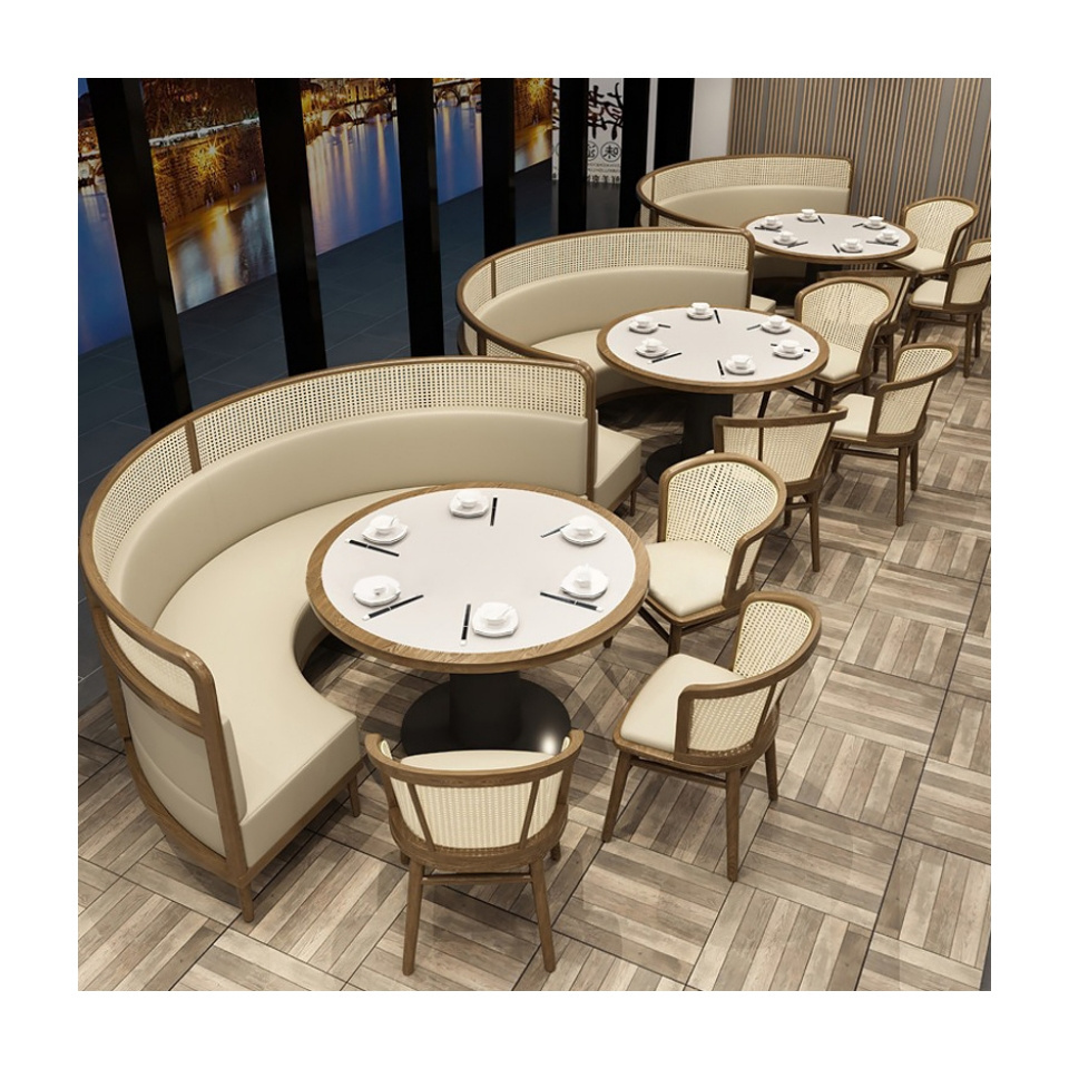 Rattan Back Modern Pu Leather Seat Fast Food Shop Commercial Furniture Corner Seating Booth Restaurant Sofa