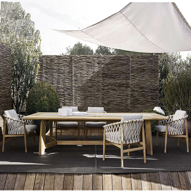 Outdoor dining table furniture set nordic patio teak rectangular table garden wooden round dining table